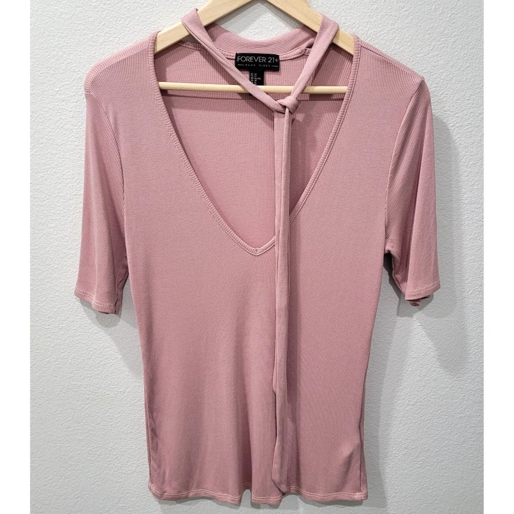 Women's Forever 21 Plus Mauve Pink Low V-neck Top, Size 1X